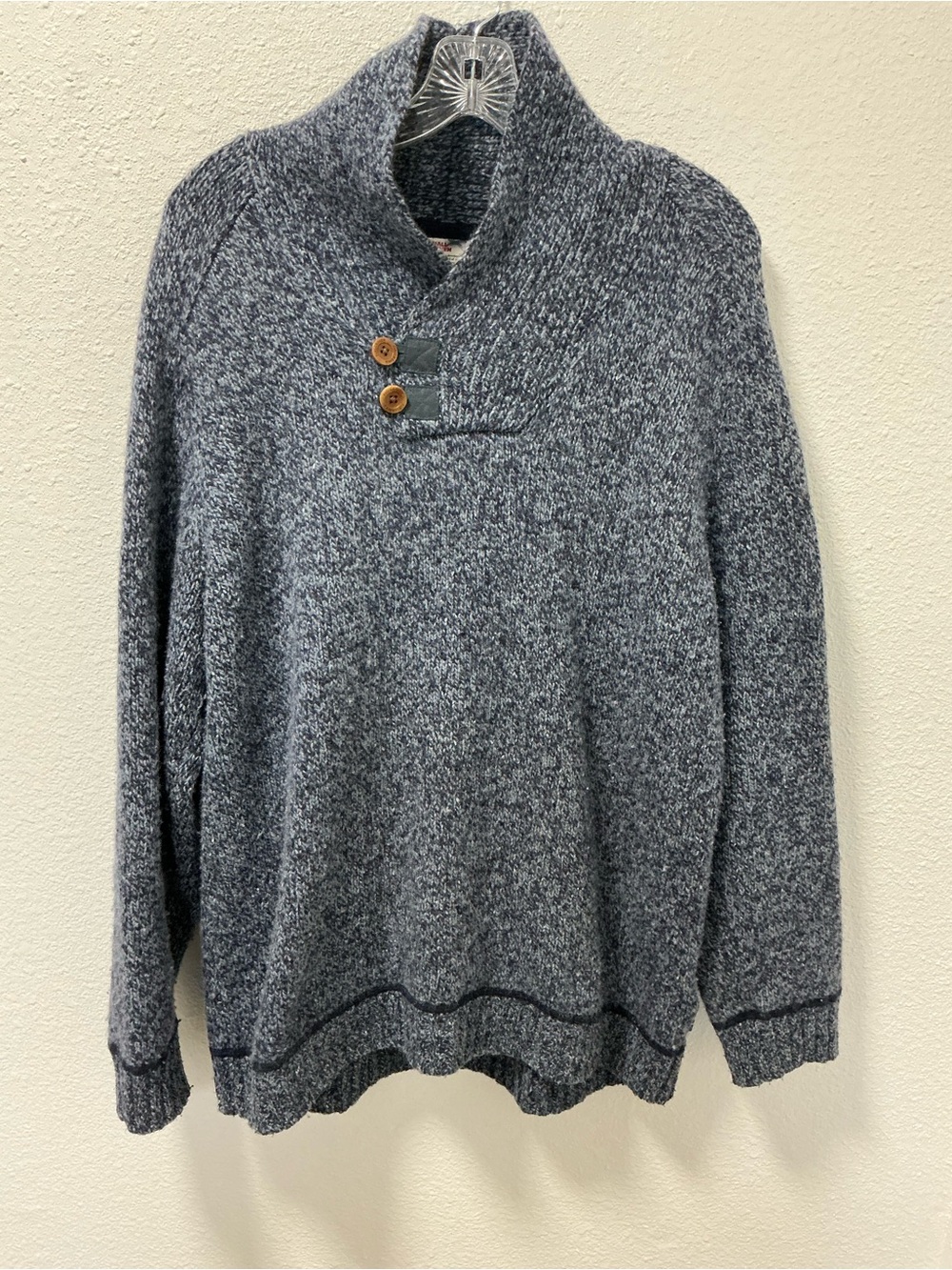 Fjallraven Marled knit Navy-Gray Lada wool blend shawl collar sweater men’s XL